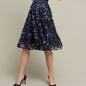 Anthropologie Navy Floral Midi Skirt
